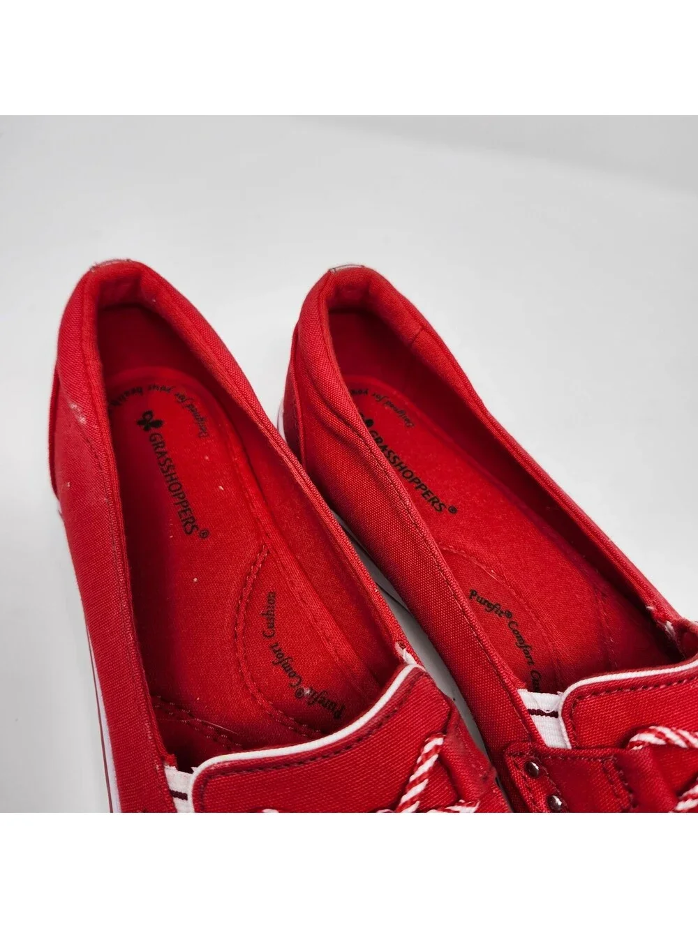 Grasshoppers Casual Red Canvas Boat Loafers Comfort Shoes Women's 7 New